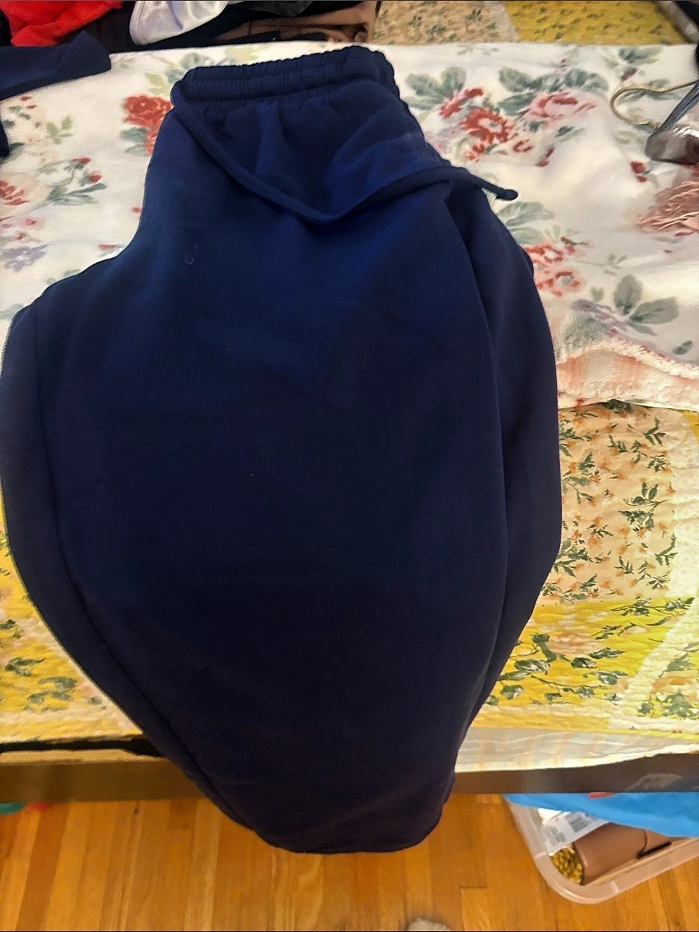 Size small navy blue stretchy sweatsuit with white legs
